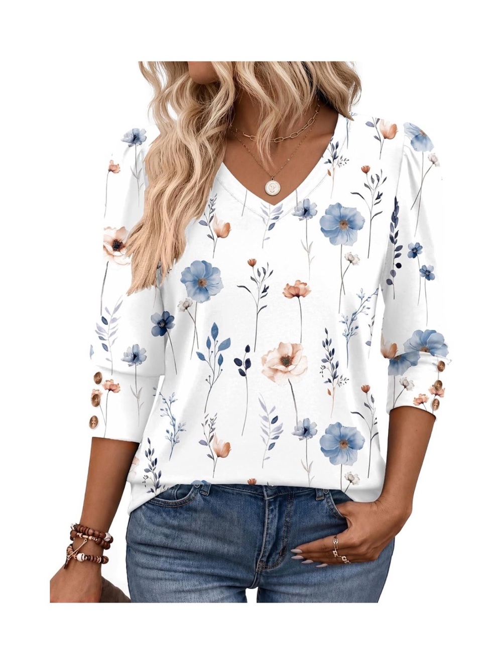 Floral V-Neck Women's Top